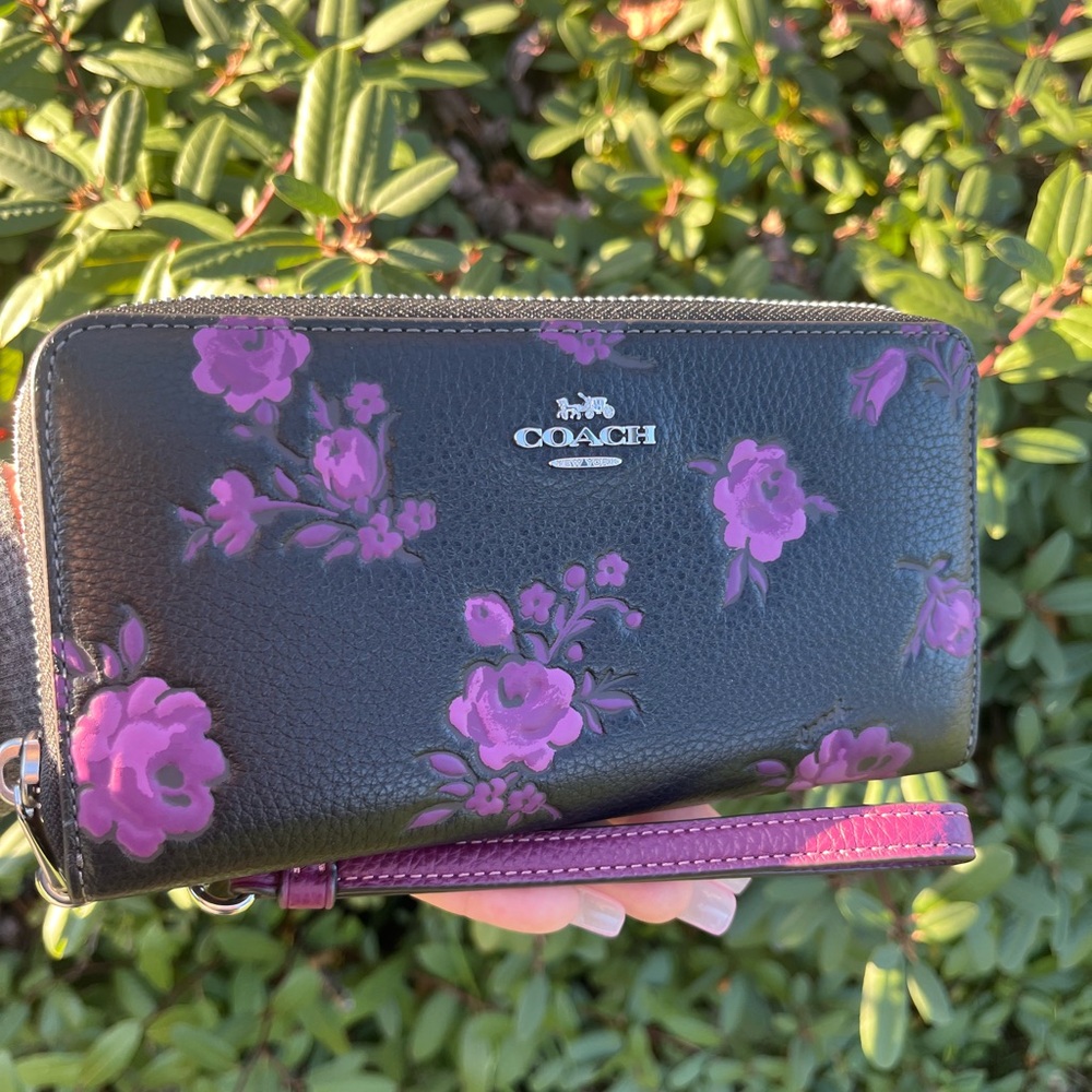 Coach Zip Around Wallet with Purple Floral Print-CCL36